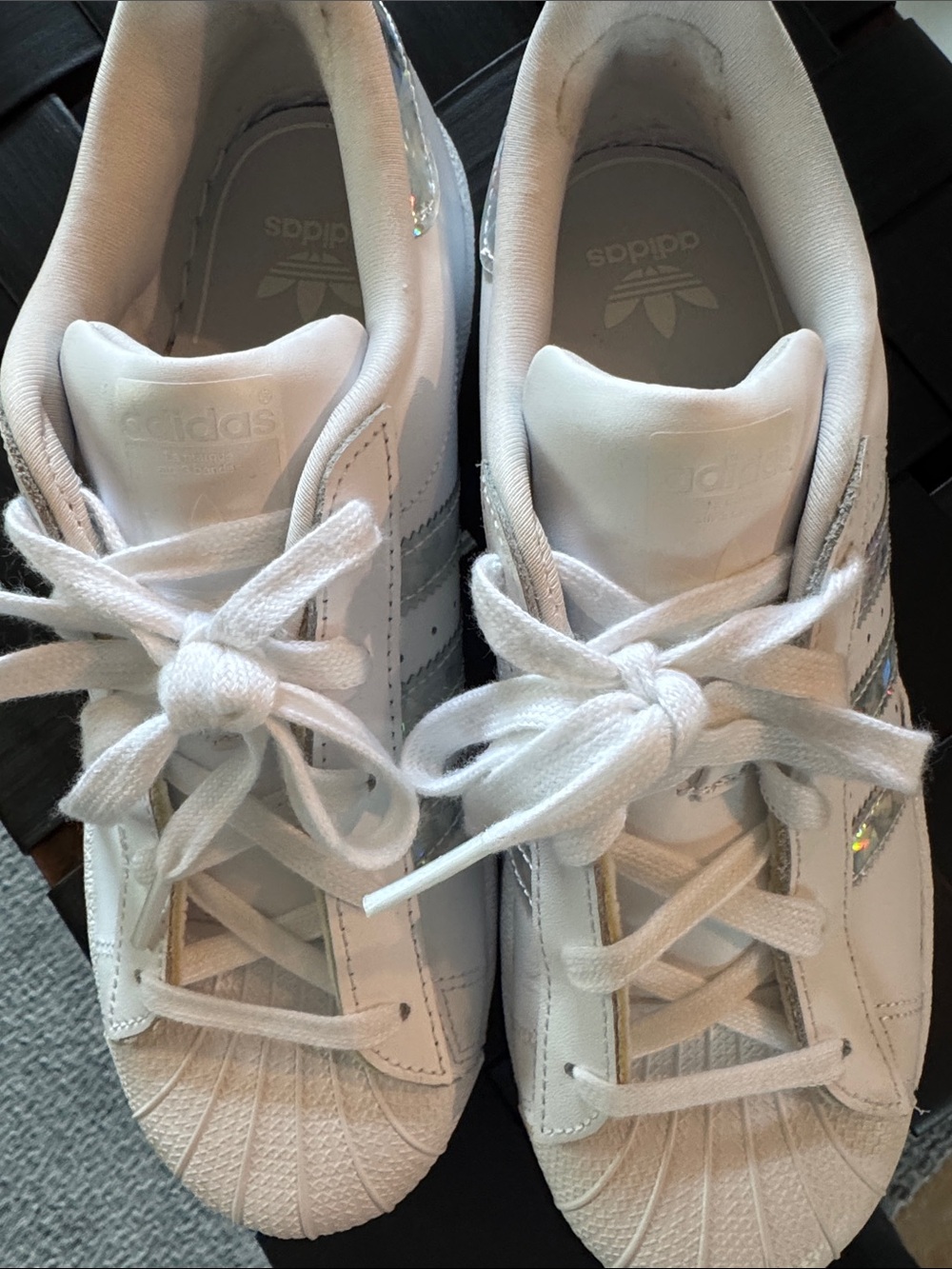 adidas Women’s White Sneakers with Iridescent Stripe Accents